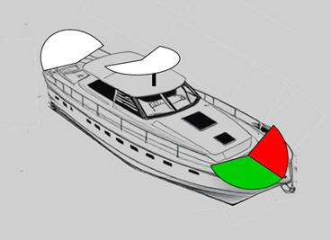 Illustratie van een kleine motorboot met boordlichten, een heklicht en toplicht