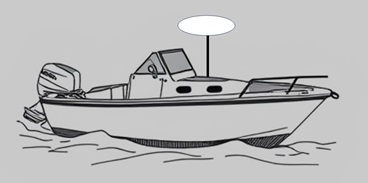 Illustratie van een kleine motorboot met boordlichten, een heklicht en toplicht